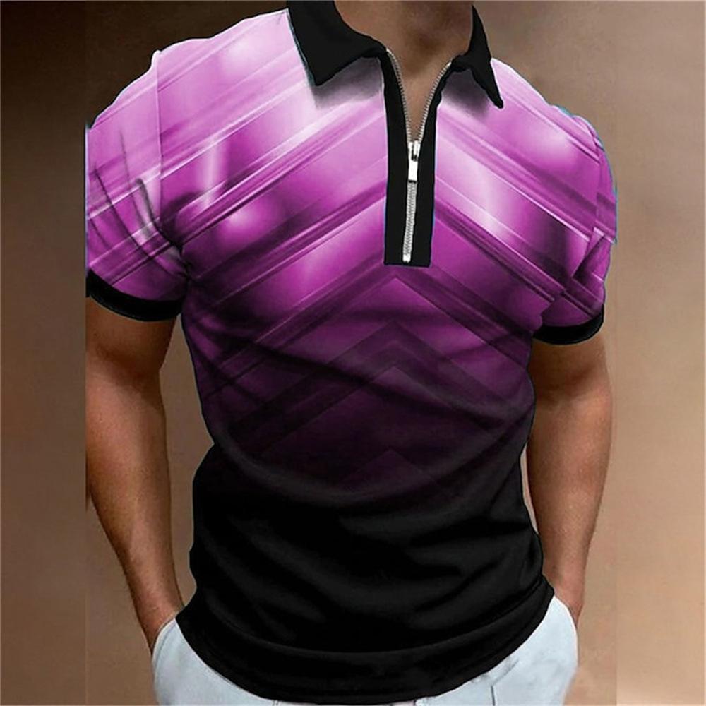 Modern Short Sleeve Polo with Zipper, Stylish Casual Men's Top