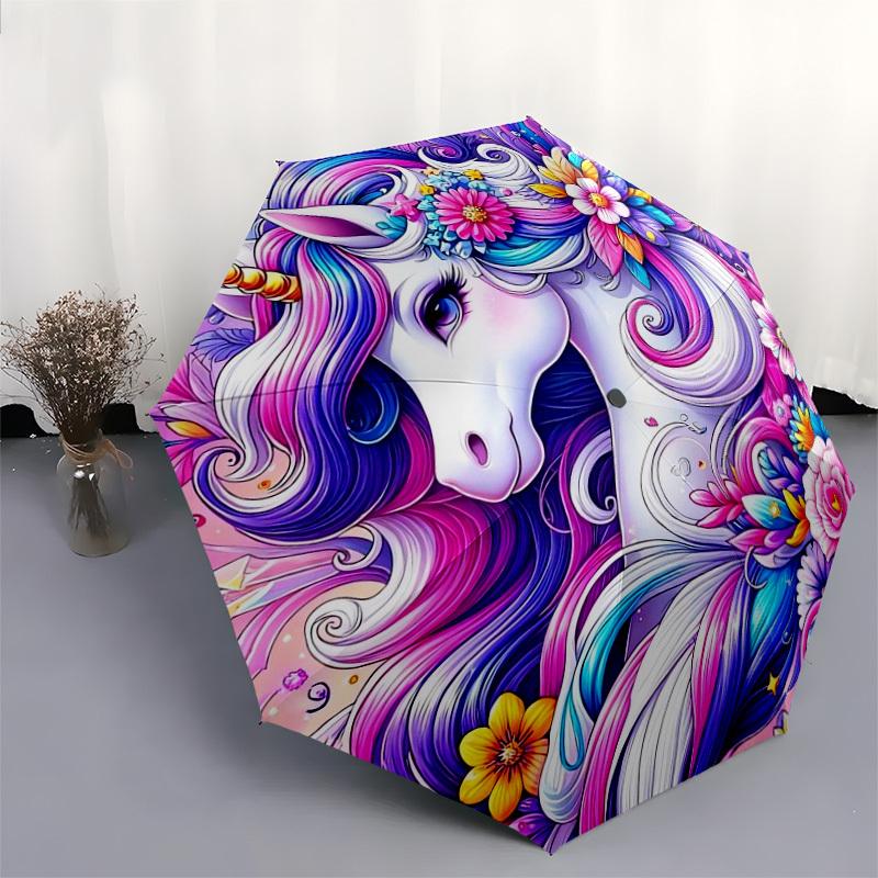1pc Colorful Unicorn Floral Artwork Umbrella with Plastic Handle,Suitable for All Seasons Home Travel Outdoor UmbrellaDD435
