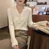 Spring and Autumn Hong Kong Flavor Retro Top V-neck Chic Button Niche Design Sense Pit Strip Bottoming Knitted Sweater Long Sleeve Simple