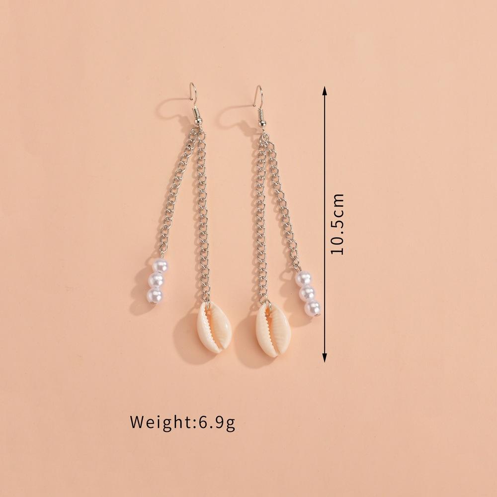 Personalized shell pendant, pearl fringed women's alloy earrings.