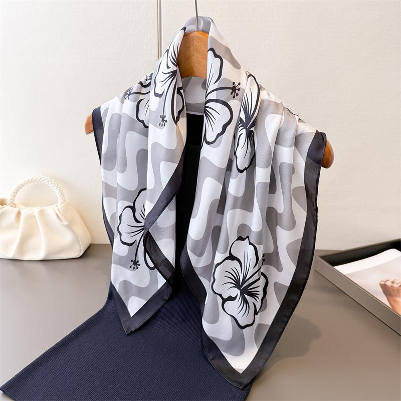 Corrugated flower printing high-end silk scarf simulation silk square scarf shawl versatile neck small square scarf headscarf scarf female