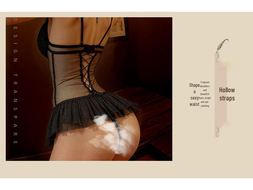 Plus Size Lace Cap Sleeve Fishbone Corset Push-up Camisole Dress with Underwire and Pads - See-through Lingerie