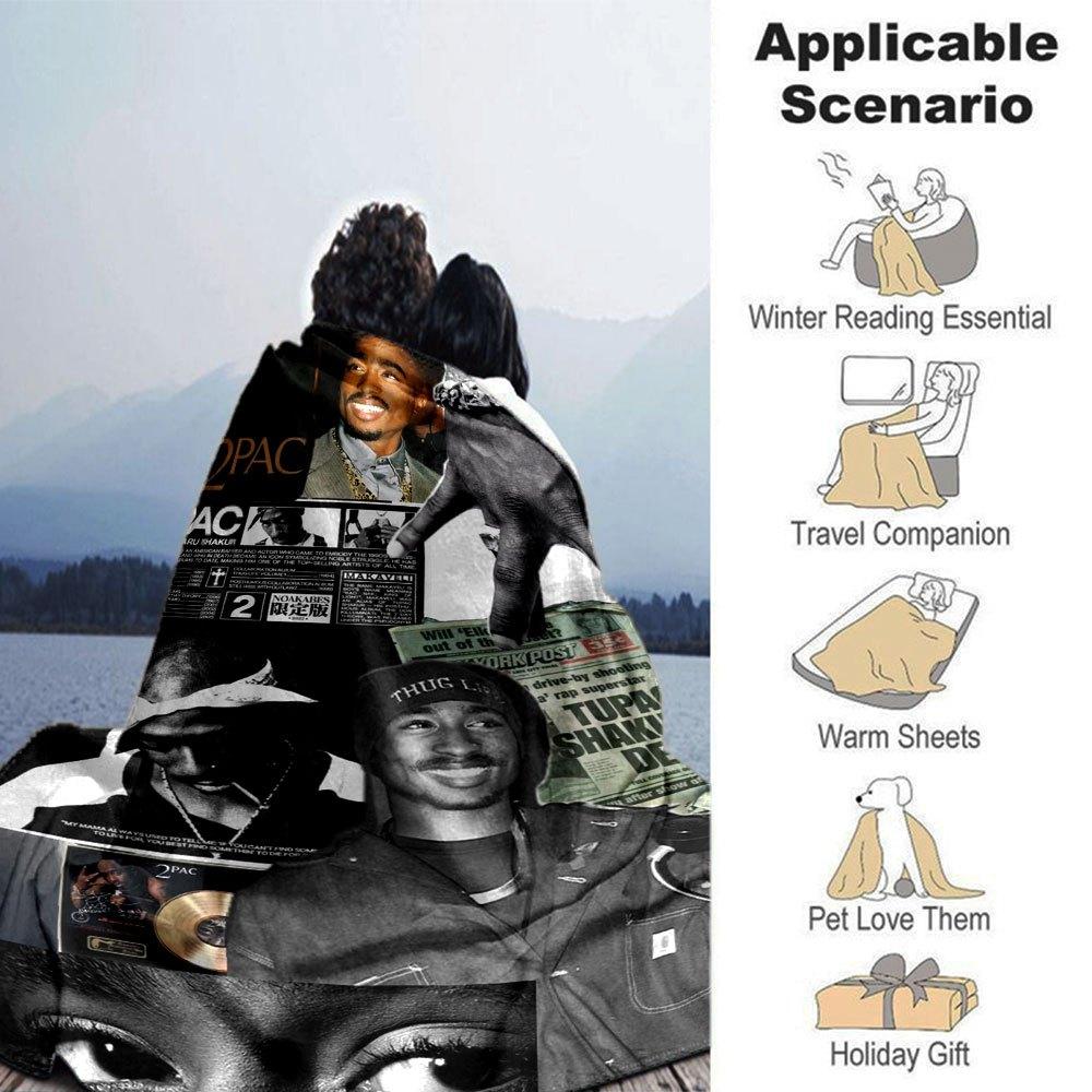 1pc 2PacHip Hop Blanket Soft Lightweight All Season Multi Purpose Throw for Sofa, Bed, Office & Picnics, French Style with Iconic Album Art & Quotes
