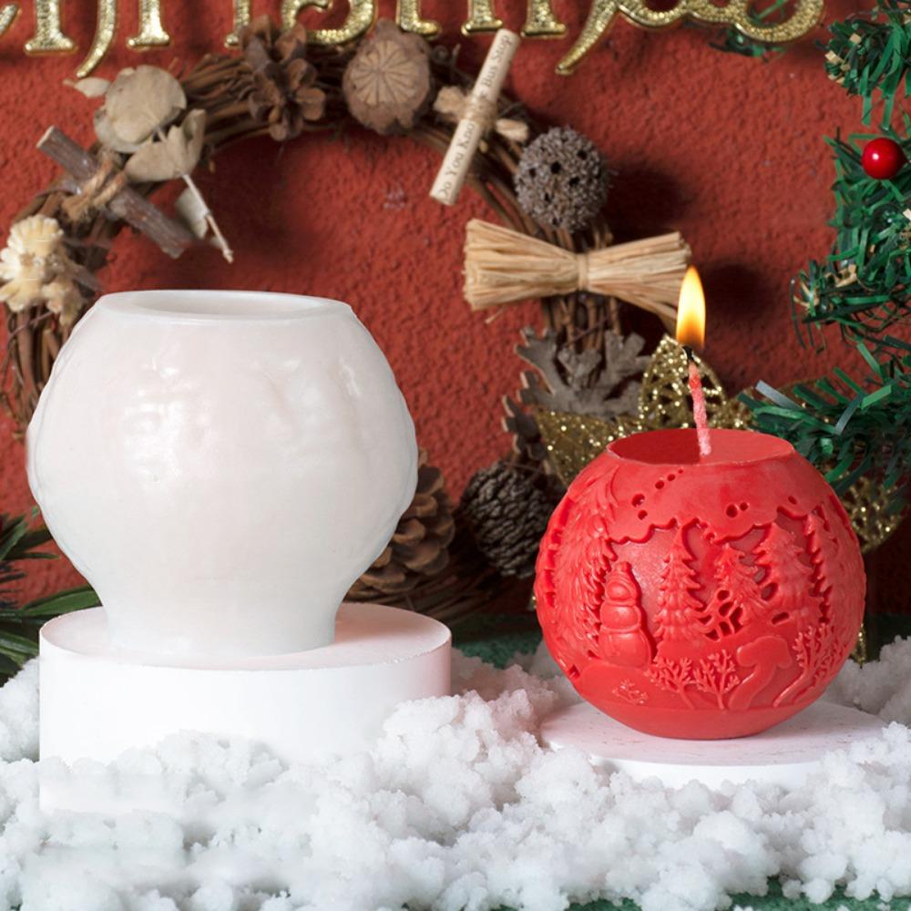 3D Aromatherapy Candle Mold Christmas Tree Snow Scene Ball Mold  Holiday Festival