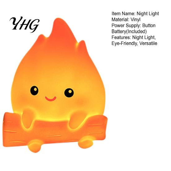 Cute Flame Night Light for Bedroom Cartoon Fake Campfire Light, Warm Glow Bedside Versatile Home Decor Ornament, Portable Cozy Lamp Nursery
