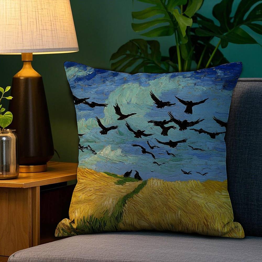 Van Gogh Oil Painting Pillow Case Sofa Living Room Bedroom Double-sided Printing Square Cushion Nap Time Cushion Cover