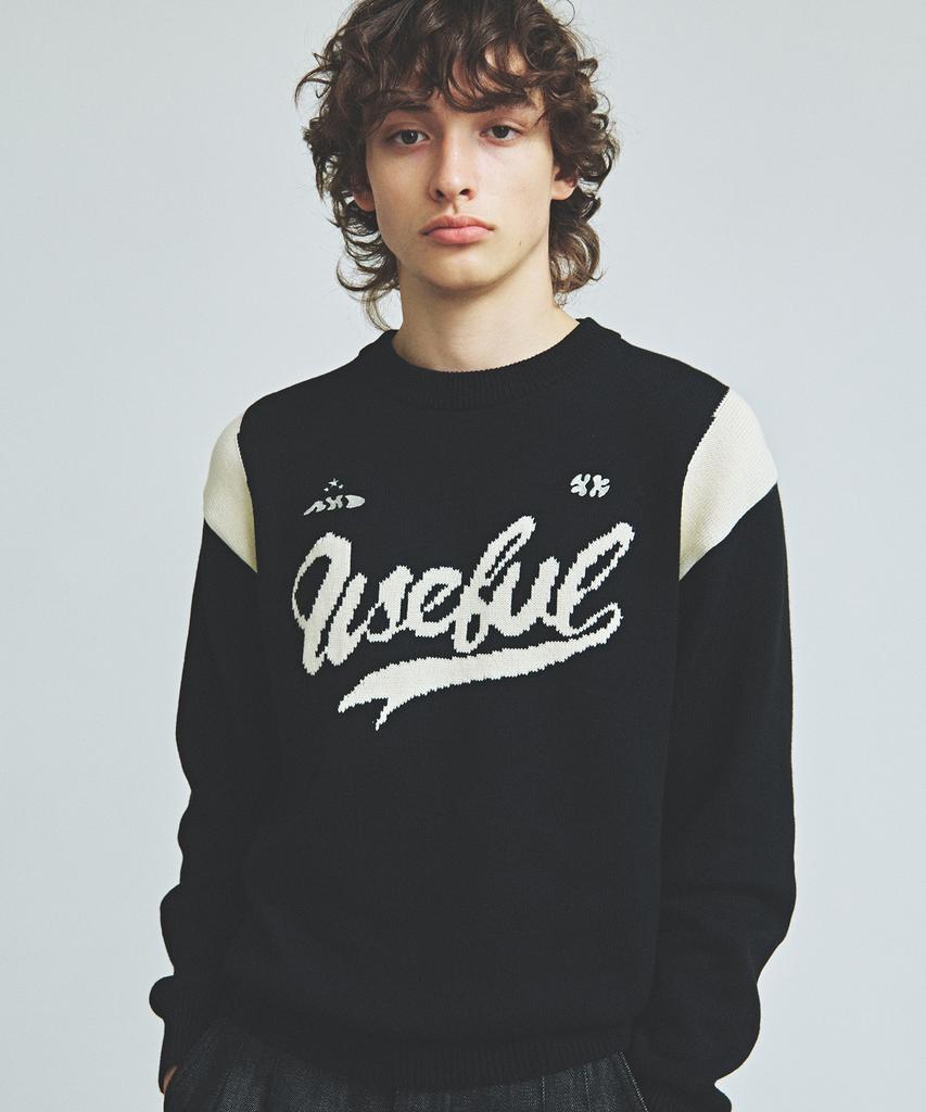 KNITTED Varsity Embroidered Logo Knit Black