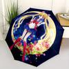 Sailor Moon Crescent Moon with Flowers  Umbrella, Portable 3 Fold Compact Umbrella for Men & Women,S75
