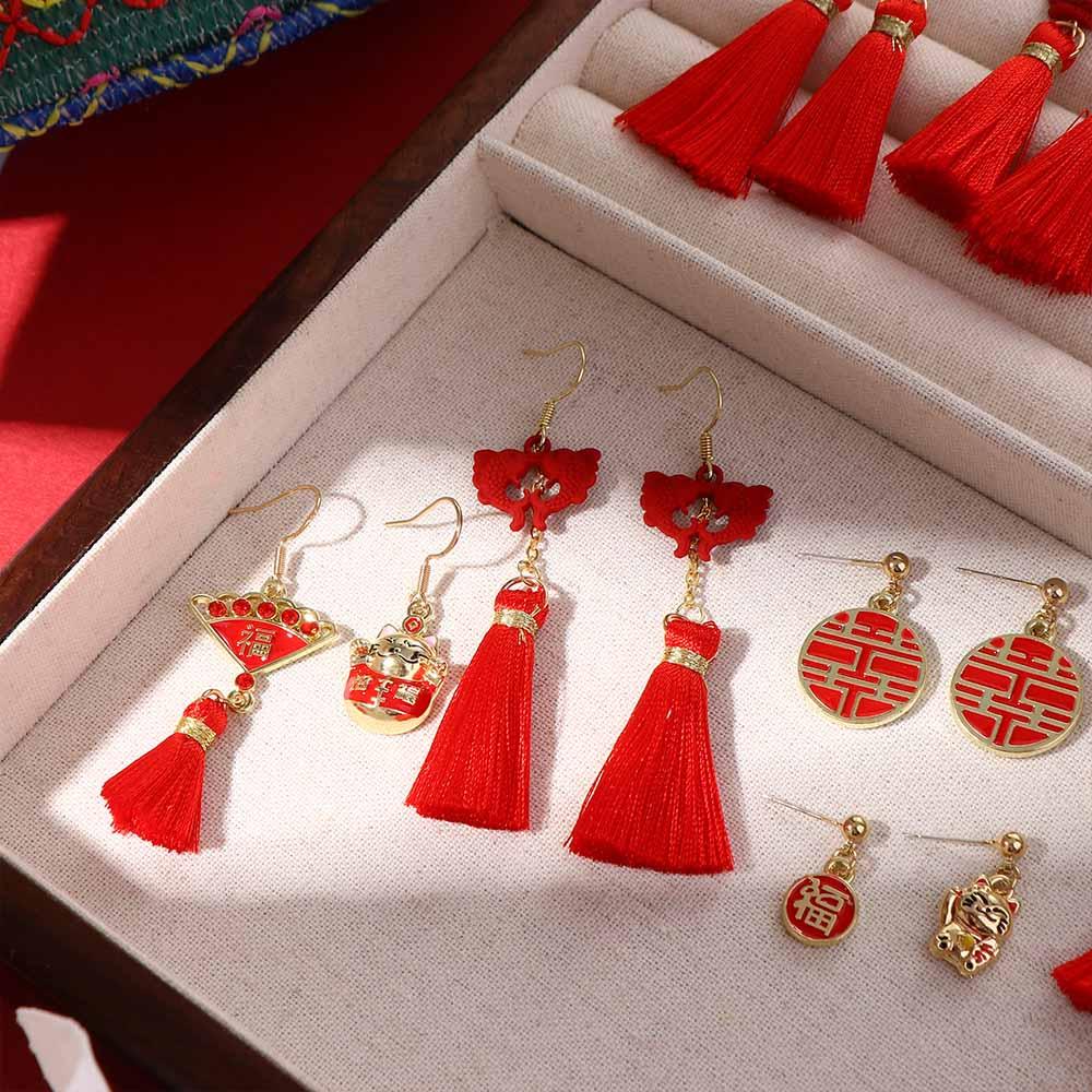 Lampion Ślubny Kolczyki w Stylu Chińskim Kolczyki Wiszące Biżuteria Modowa Kolczyki z Chińskim Węzłem