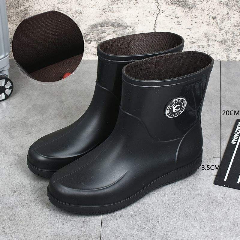 Galochas masculinas de cano curto inverno veludo quente tamanho grande impermeáveis galochas de chuva cozinha antiderrapante e resistente ao desgaste trabalho sapatos de borracha cobre-sapatos