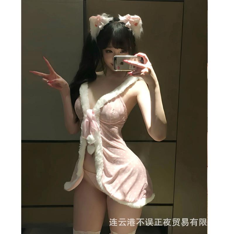 Sexy Lingerie Sexy Plush Polka Dot Maid Suspender Skirt Pure Lust Cute Seduction Pajamas Uniform Woman