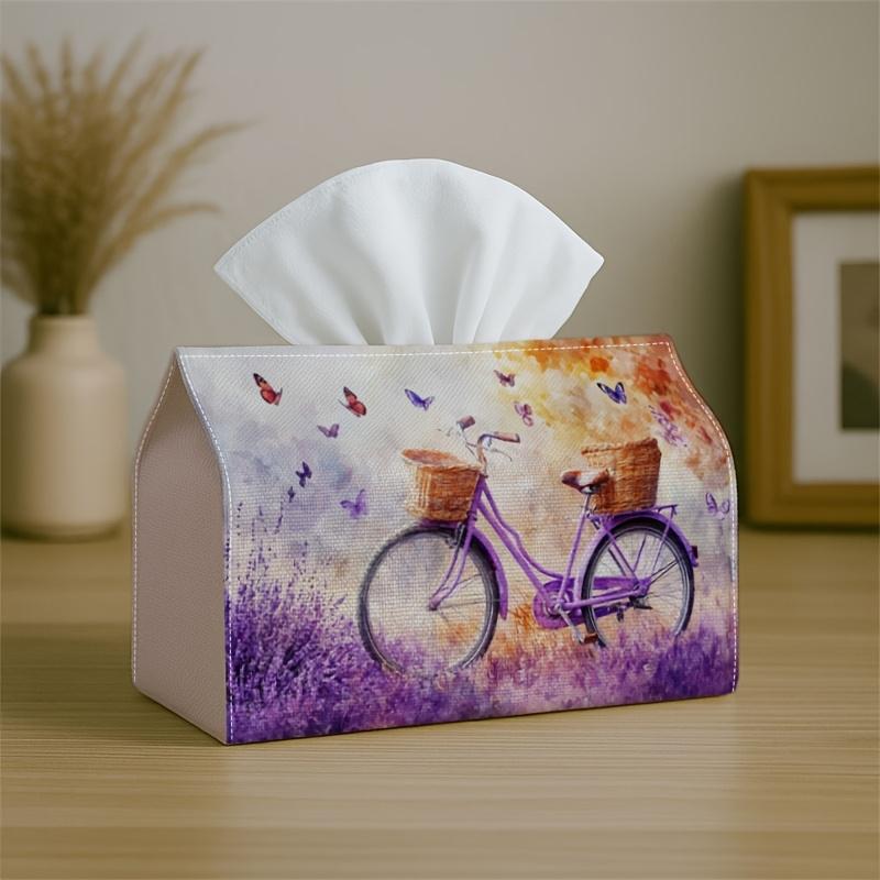 1pc Romantic Provence Nature Tissue Box Cover, Lavender Bicycle Purple High-Quality,Durable,Lightweight,Foldable Storage,Ideal for Living Room and Din
