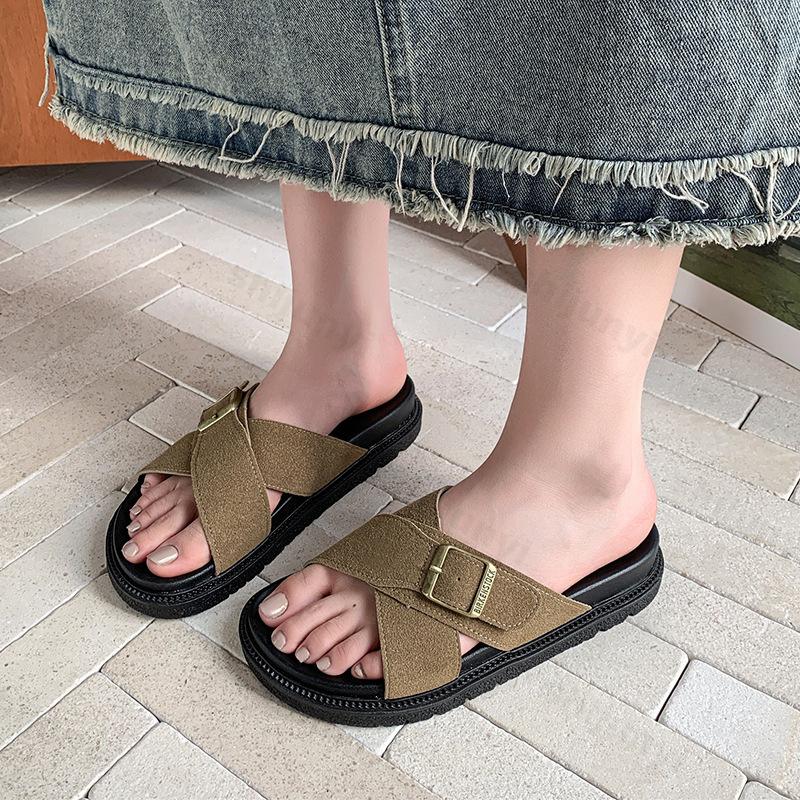 Fashion Women Slippers Summer Open Toe Platform Casual Slippers Buckle Flat Slippers Retro Comfort Non Slip Fashion Outdoor Beach Shoes