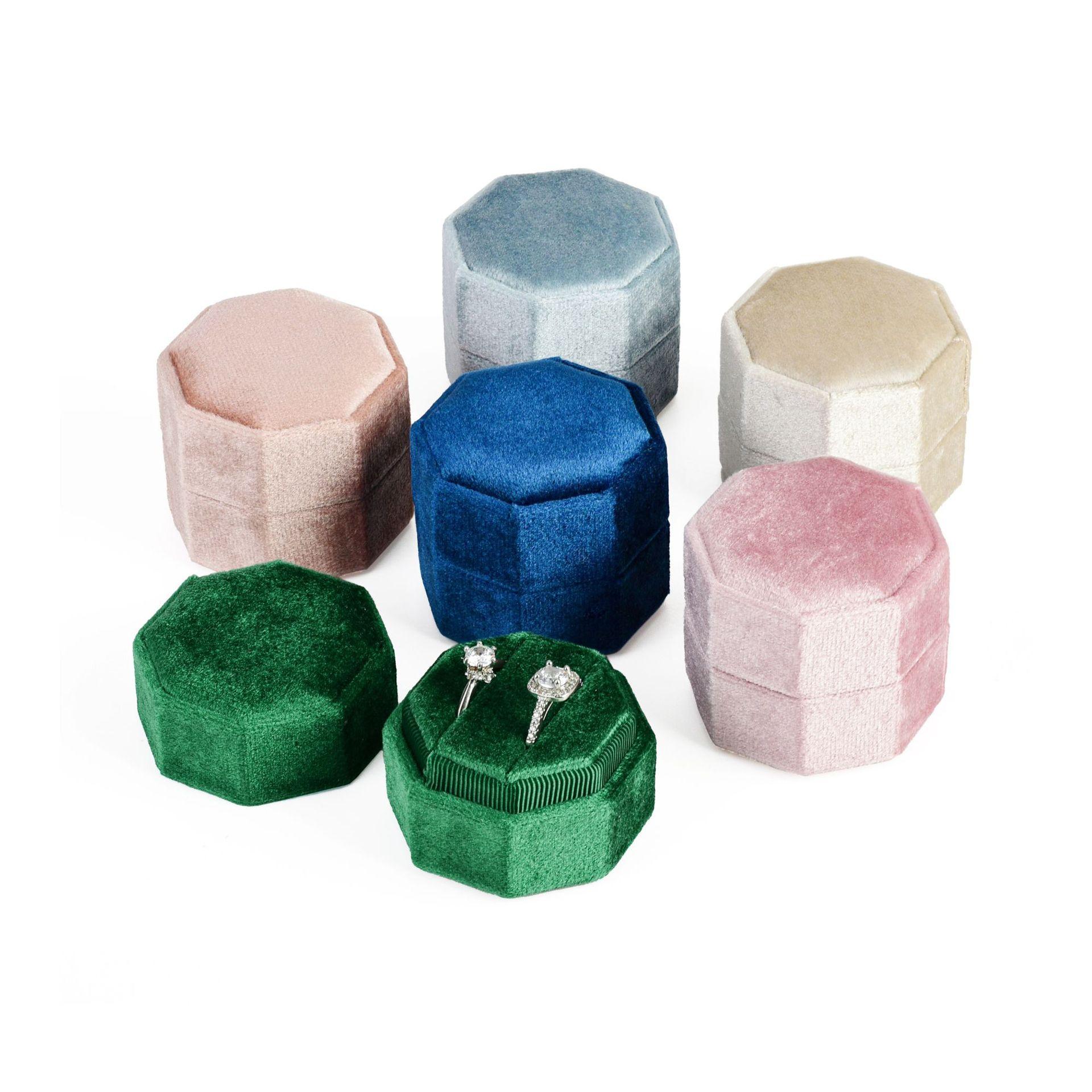 

High-end Velvet Octagonal Ring Box Suitable For Couples Proposal Celebration Of Wedding Anniversary Gift Packaging For Jewelry Three Ring Box