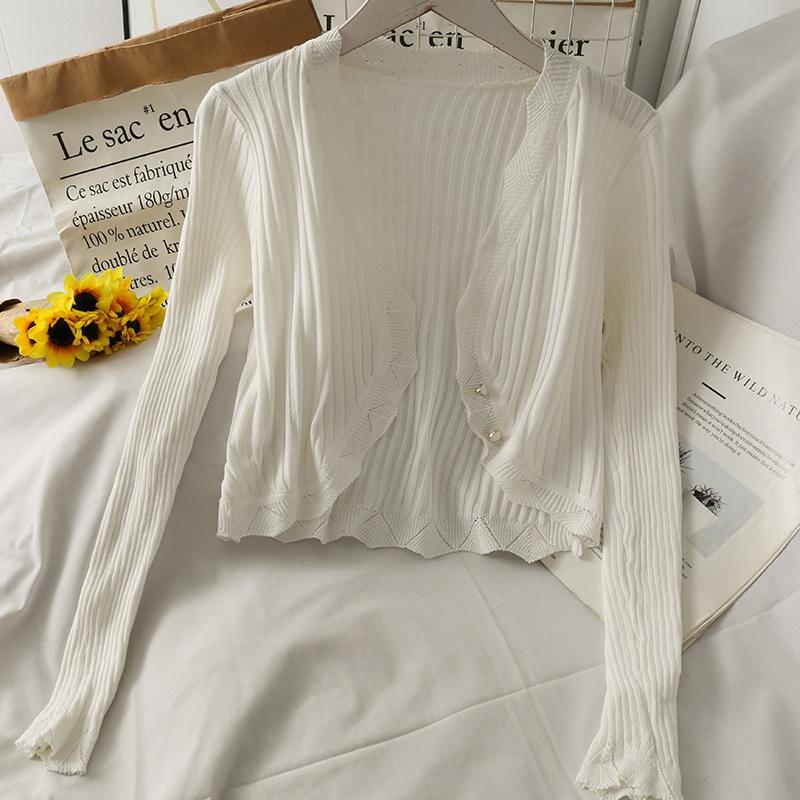 

Сплошной цвет, нерегулярный тонкий вязаный солнцезащитный кардиган с открытым пупком One Size