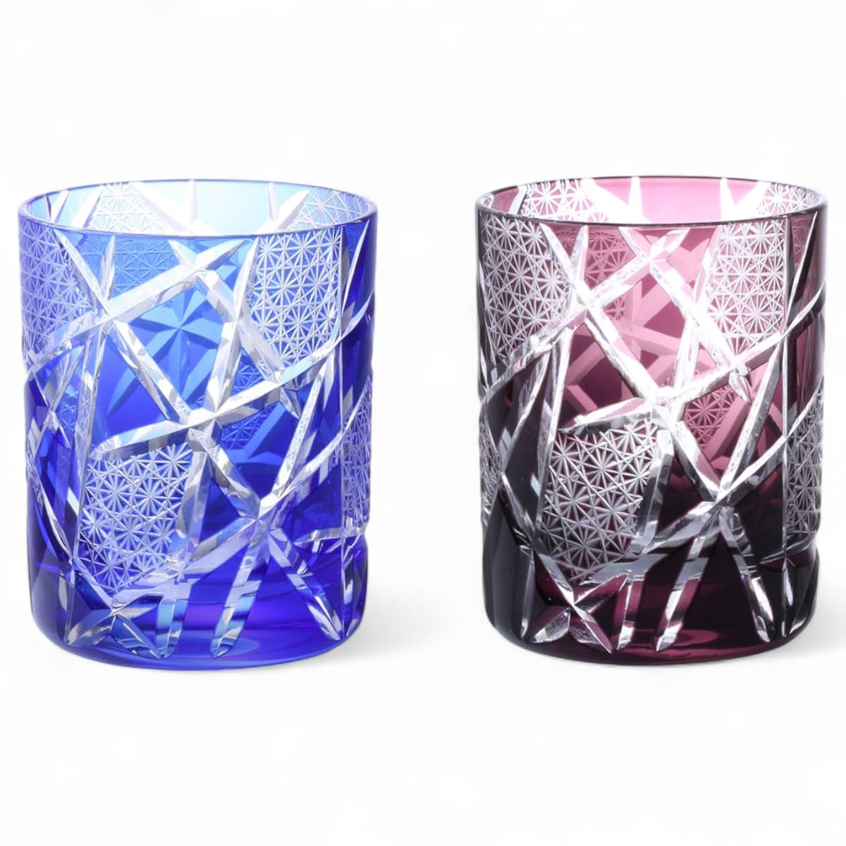 

Mizukage Kiriko Pair of 70mm Diameter x 90mm Ranbori Komon Blue Bishou J-kitchens Glasses, Rocks, High, 210cc, (Small Pattern), & Purple, (Current