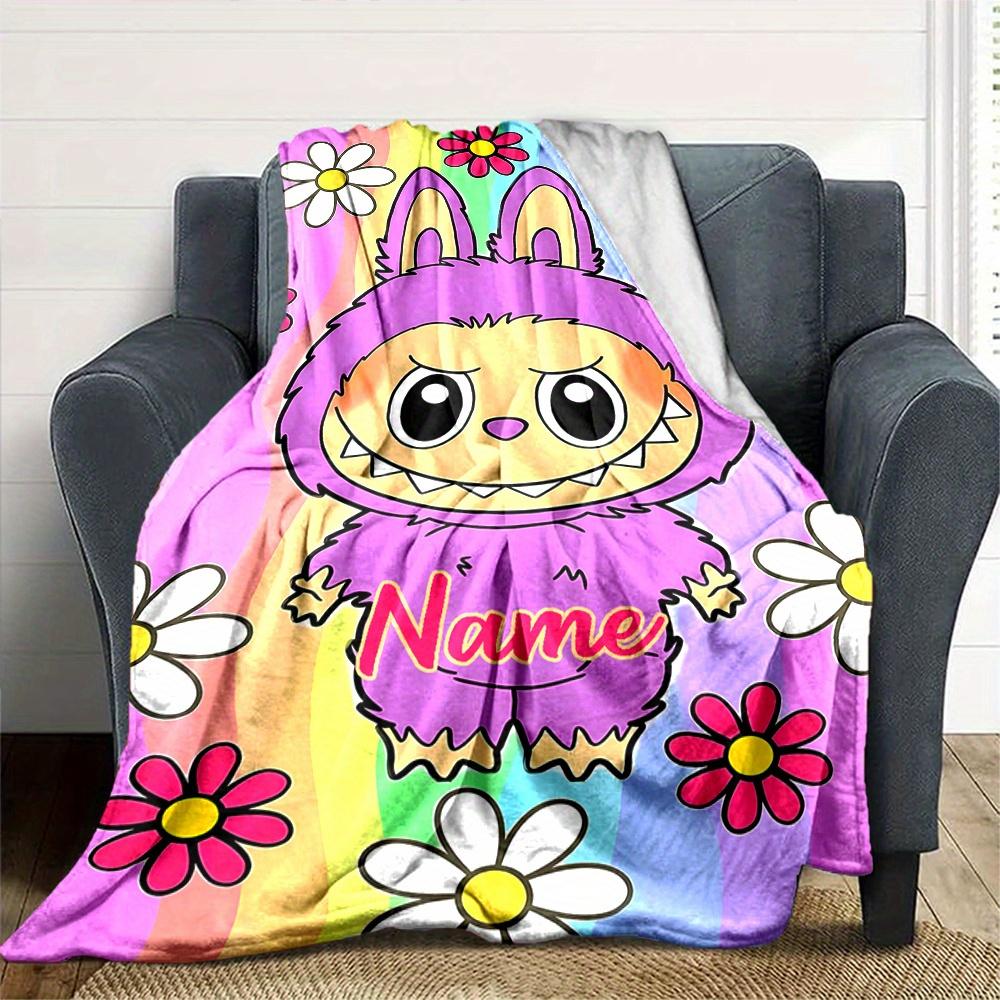 Cute Monster With Flowers Blanket With Customizable Name Comfortable In All Seasons Suitable For Sofas Beds Travel Camping And Office Decoration A