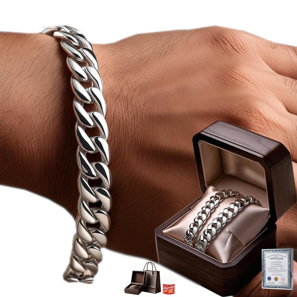 Silver Men' Bracelet 5mm/22cm Diamond-plated SILVER 925 SOLID