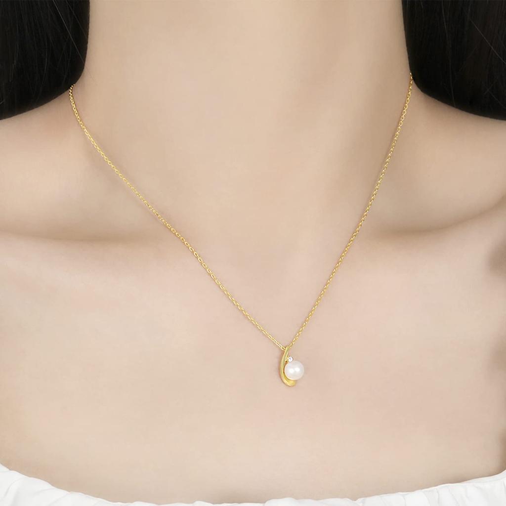 Necklace for 18K Gold 925 Freshwater Cubic Zirconia Rose with Genuine Jewelry [Pasurohu] Women, K18, Coating, Silver, Pearl, Pearl, 6.5mm, Top-quality