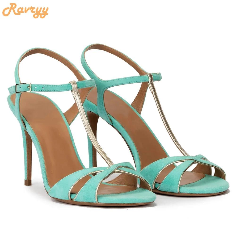 2025 Summer New Women Sandals T Tied Slingback Open Toe High Heels Front Rear Strap Casual Sandals Solid Color Plus Size