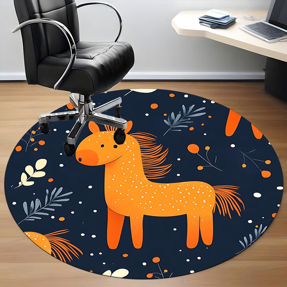 1 Stück Pferde Winter Büro Runder Teppich, Matte Geeignet Für Büro, Unter Bürostühlen Schlafzimmer Wohnzimmer Heimdekoration, Zimmerdeko