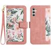 For Samsung Galaxy S25 Case PU Leather Floral Phone Cover with Card Slots