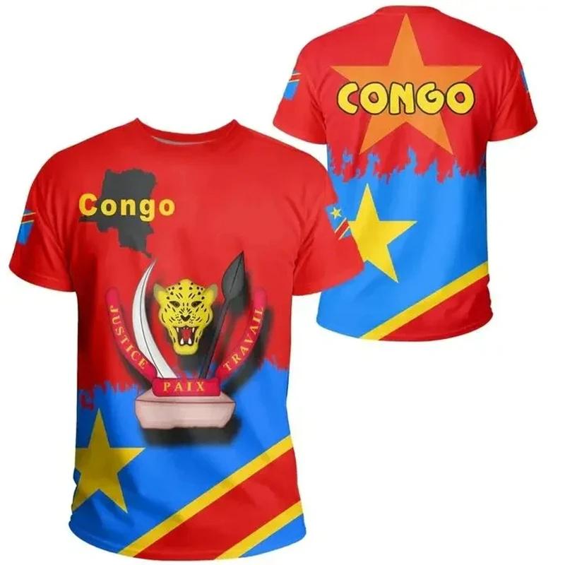 New Summer 3D Democratic Republic Of Congo Printing T Shirt Congo Coat Of Arms Emblem Graphic T-shirts Hot Sale Short Sleeve Top