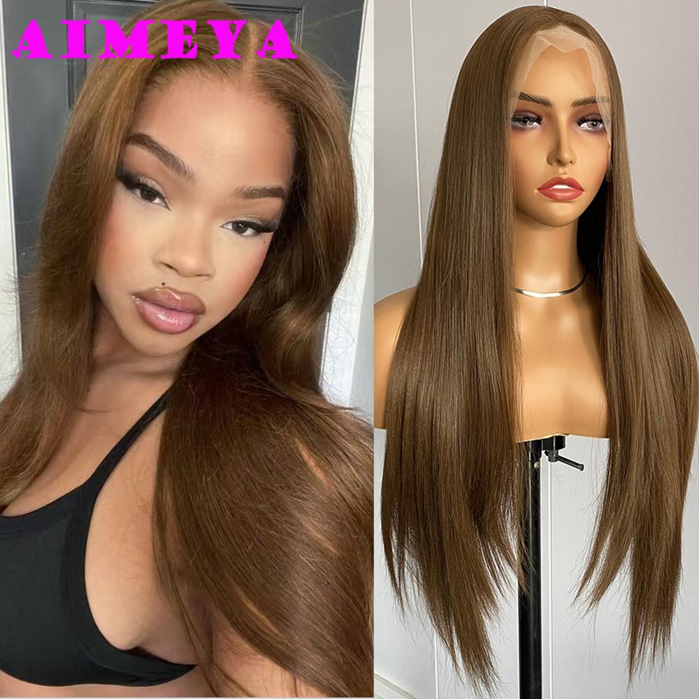 

Long Straight Brown Wig 13x4 Lace Front Wig Silky Straight Synthetic Hair Glueless Daily Use Cosplay Women s Wig Natural Looking (Brown,18inches) коричневый