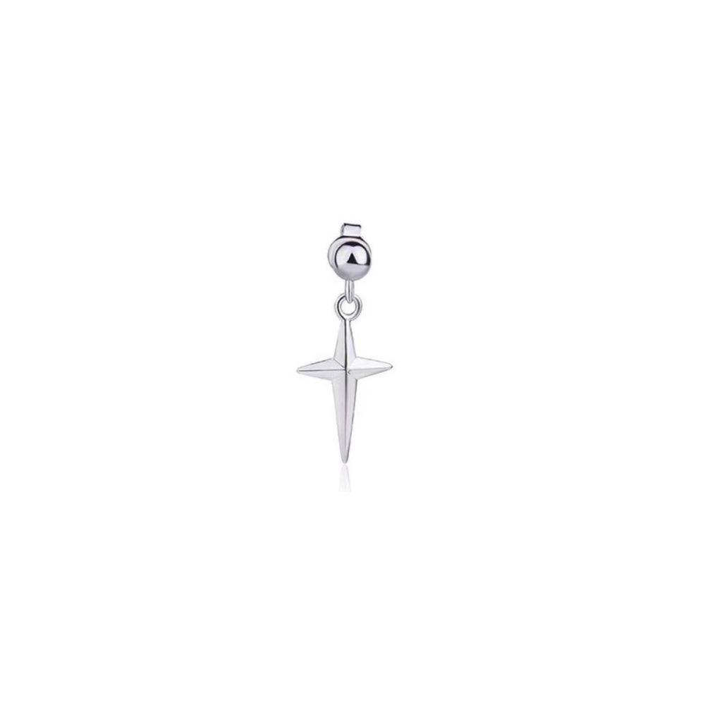 Hip Hop Trendy Stainless Steel Silver Color Star Cross Tassel Pendant Asymmetry Stud Earrings for Women Men Rock Punk Jewelry