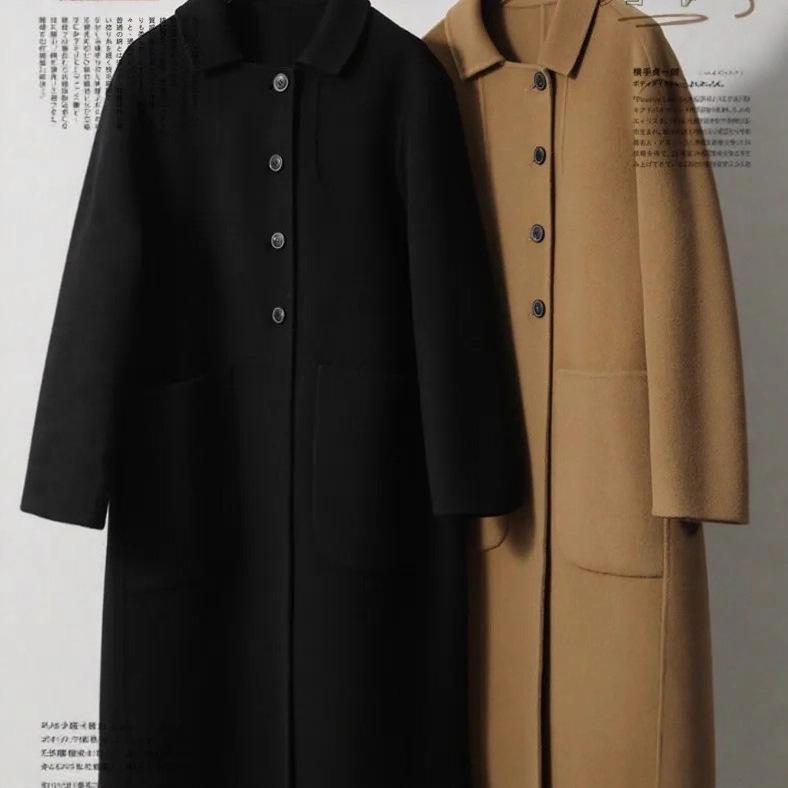 Plus Size Women's Mid-Length Wool Coat - 2025 Autumn/Winter Loose Double-Sided Fleece