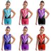 Girls Gymnastics Dance Set Sleeveless Cutout Back Sparkly Rhinestones Leotard V Waistband Shorts Hair Band