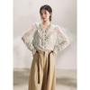 French Retro Paisley Print V-Neck Chiffon Blouse