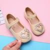 Girls Leather Shoes Kids School Flats Children Dress Shoes Princess Sweet Soft with Heart Shape Square Rhinestone Pearls Party