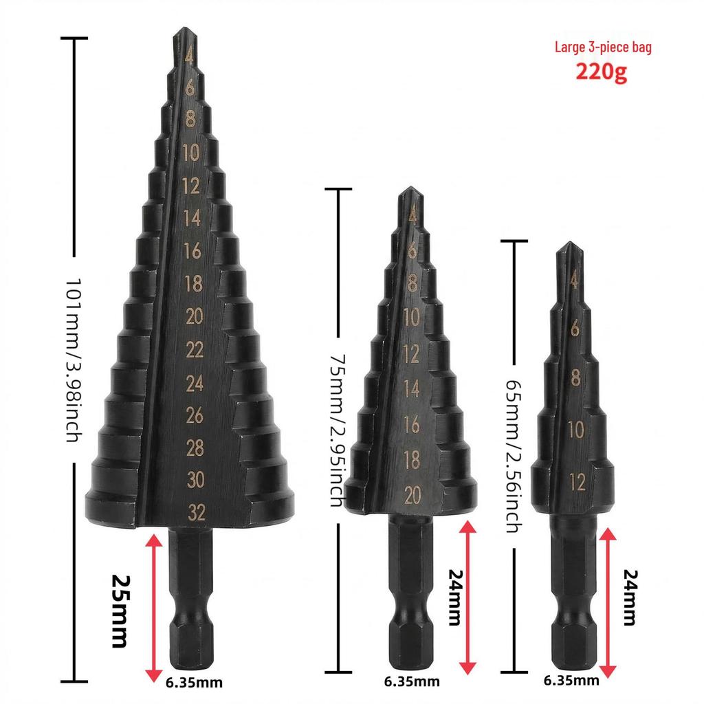 High-Efficiency Wear-Resistant Blackened Woodworking Step Drill for Chamfering and Drilling