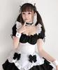 [Milky Time] Maid Costume Cosplay Dress, Puff Sleeves, Mini Length, Light Blue, Black and White (Includes Black and White Ribbon)
