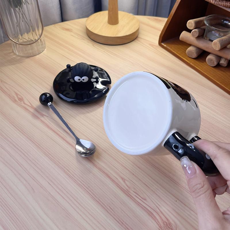 Coal Ball Mug with Lid Ceramic Drinking Cup Birthday Gift for Friends Funny and Creative Men's and Women's Coffee Cups