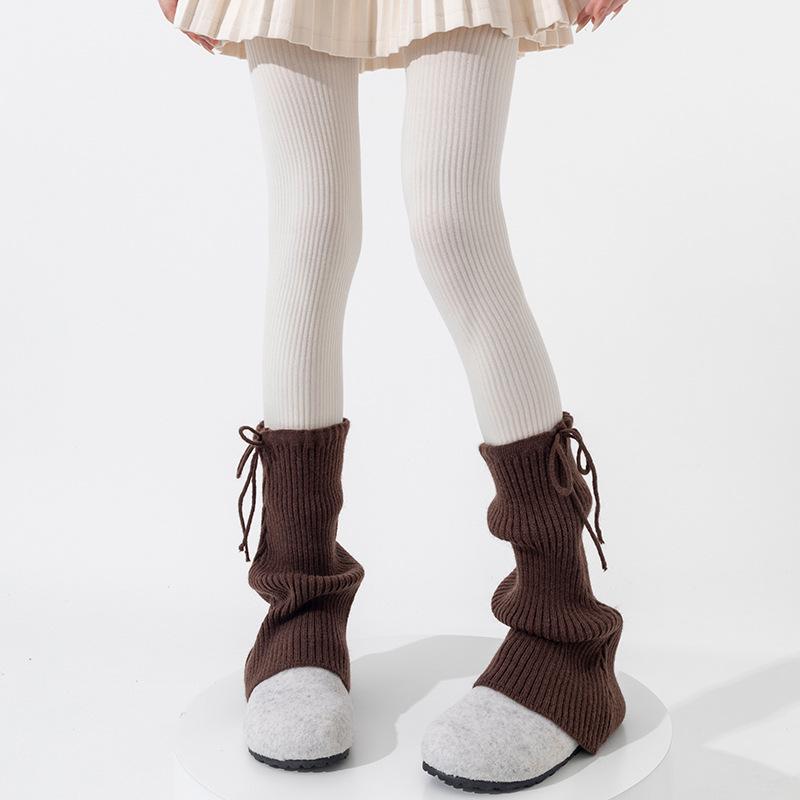 Boots Cotton Socks Cover Bow Straps Thickened Thermal Stacking Socks Gray Knitted Calf Cover