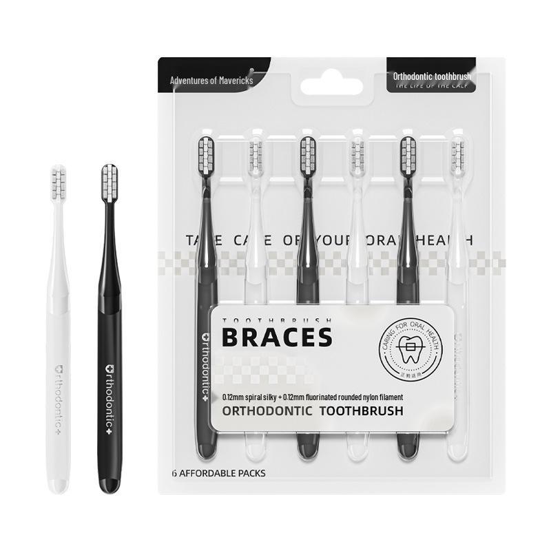 6-Pack U-Shaped Soft Bristle Orthodontic Toothbrushes for Teens & Adults