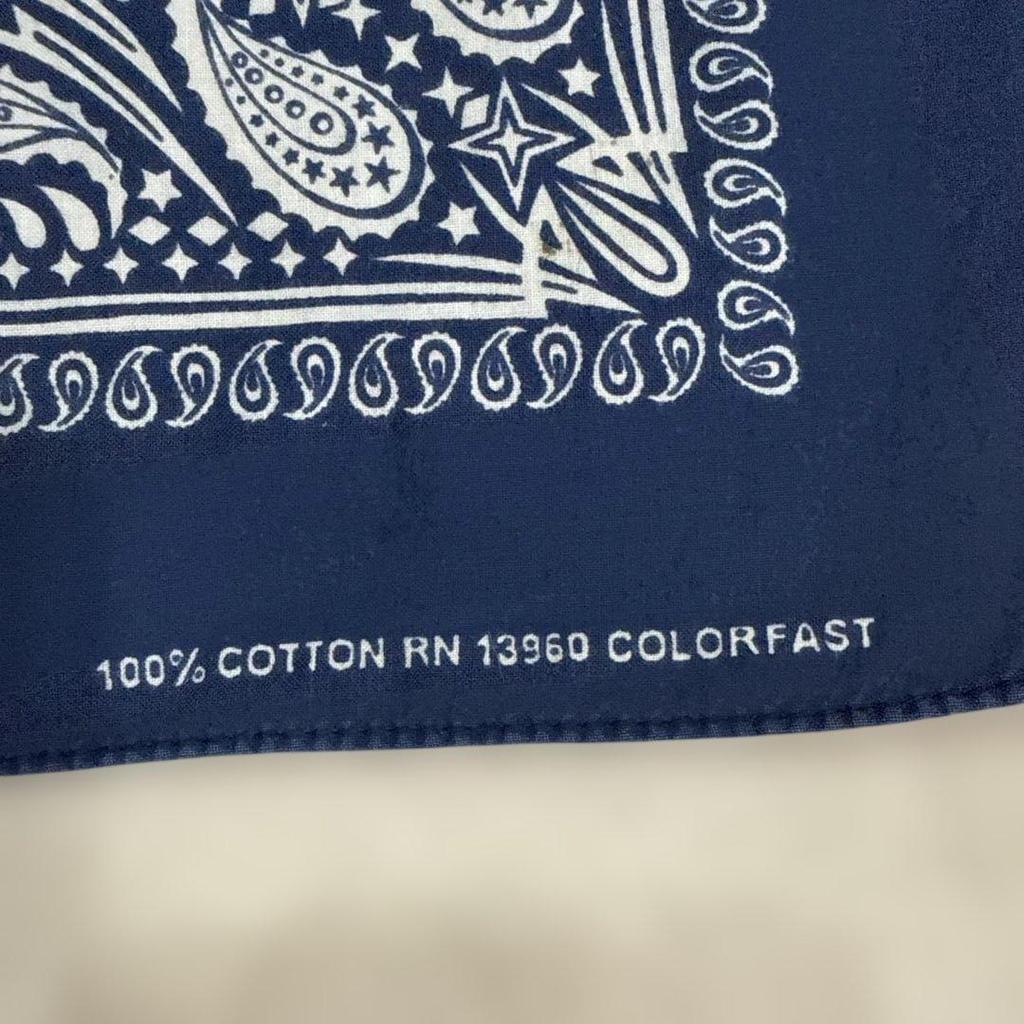 Used 70s Vintage Bandana Navy Paisley Made in USA