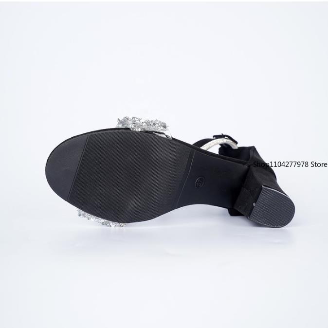 Fashion New Summer Women High Heels Wedding Party Sandals Open Toe Ankle Strap Chunky Heels Rhinestone Platform Sandals Diamond Shoes