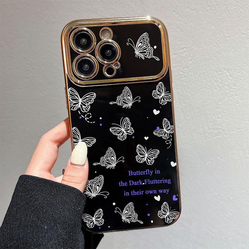Large Windows for IPhone 15 Mobile Phone Purple Night Butterfly Apple 13 Black Camellia Apple 14 Soft Shell Protection