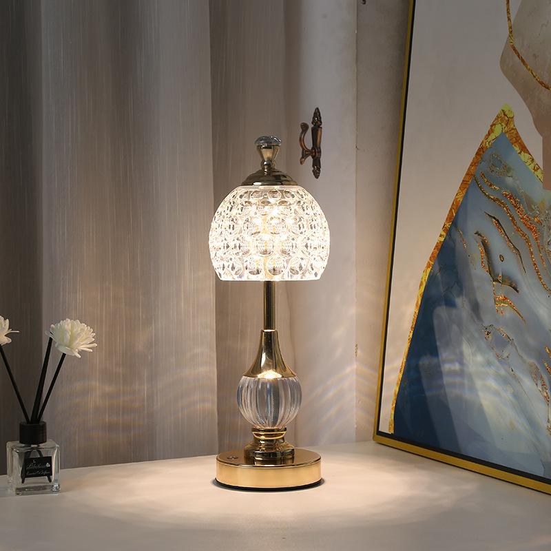 New Metal Crystal Acrylic Desk Lamp, Bedroom Charging Touch Light, Nordic Retro Atmosphere Decoration, Small Night Light