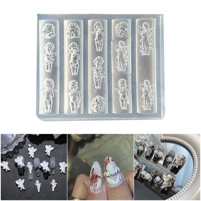 Transparent Silicone Nail Charm Mold Featuring Intricate Angel Patterns For Creative Nail Art Enthusiasts