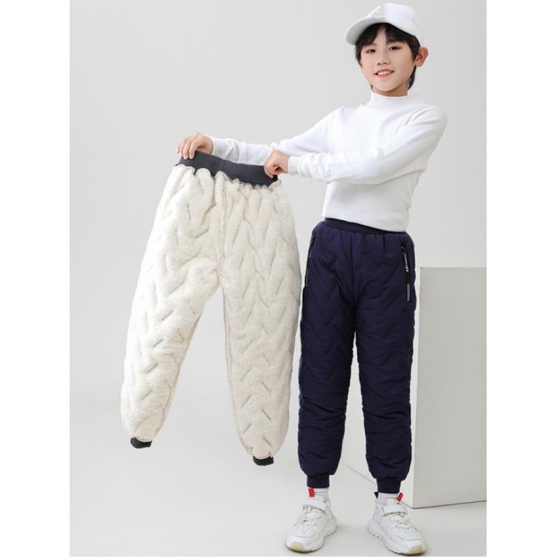 Children's Winter Thickened Trousers Warm Medium-Large Child Solid Color Casual Pants