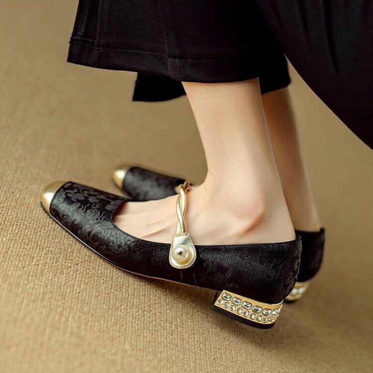 2024 Spring Retro Chinese Style Women's Square Toe Mary Jane Heels