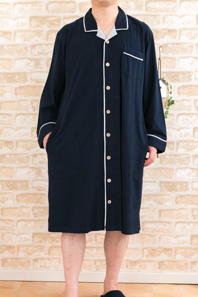 Eye Sleeper Long Open Made of Soft Cotton Smooth Knit Size 30031 K's Men's Pajamas, Sleeve, Front, Spring/Autumn, 100% Fabric, (LL Navy)