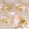 Tiny Butterfly Flower Stainless Steel Rings for Women Zircon Golden Anti Fading Ring Wedding Jewelry Vacation Accessories Gifts