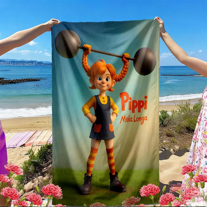 Pippi Longstocking Print Beach Towel, Versatile Lightweight Absorbent Beach Towel for Pool Surf Yoga Bathroom, Perfect Birthday Holiday Gift