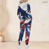Women Plus Size V Neck Long Sleeve Scrub Set Patriotic Galaxy Star Planet Swirl Print Nurse Uniform Set
