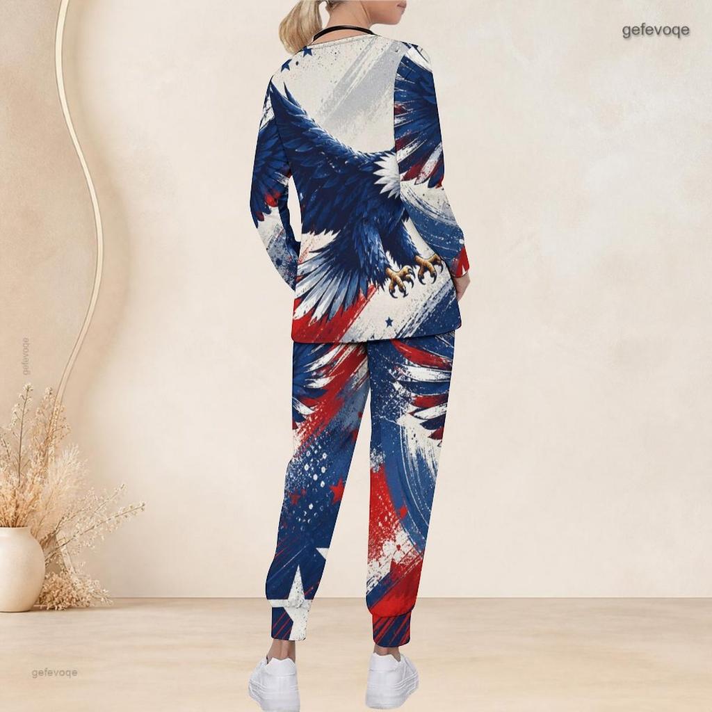 Women Plus Size V Neck Long Sleeve Scrub Set Patriotic Galaxy Star Planet Swirl Print Nurse Uniform Set